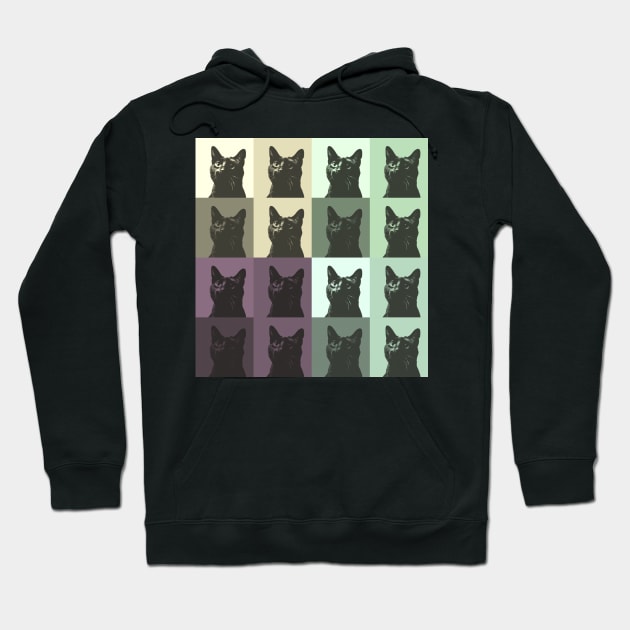 Black Kitty Grid Hoodie by Kenen's Designs